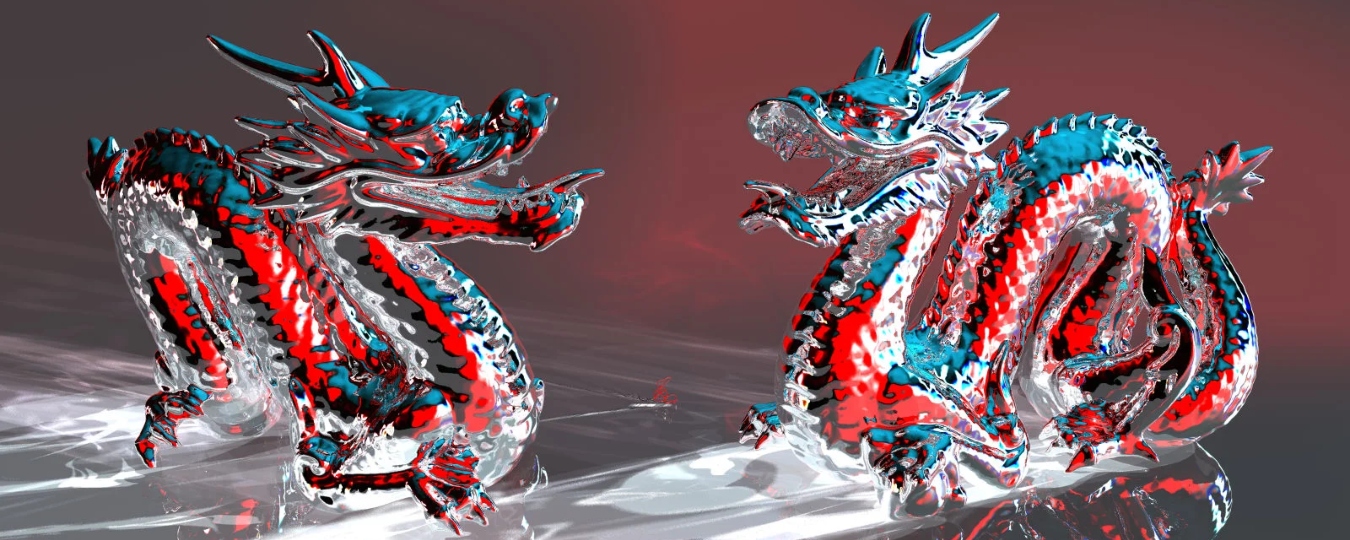 a render of 2 silvery dragons in a silver lake